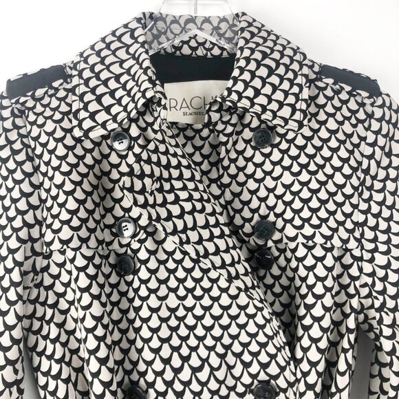 RACHEL Rachel Roy Trench Coat. Black/Taupe Geometric Print. Size M - Picture 5 of 14